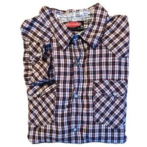 Mambo Red & Blue Plaid‎ L/S Pearl Snap Button Down Mens Size Large L